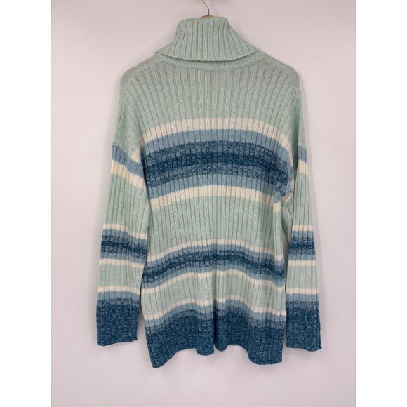 Soft Surroundings Favila Striped Cowl Neck Sweater Ribbed Mint Teal Large NEW - Picture 6 of 6